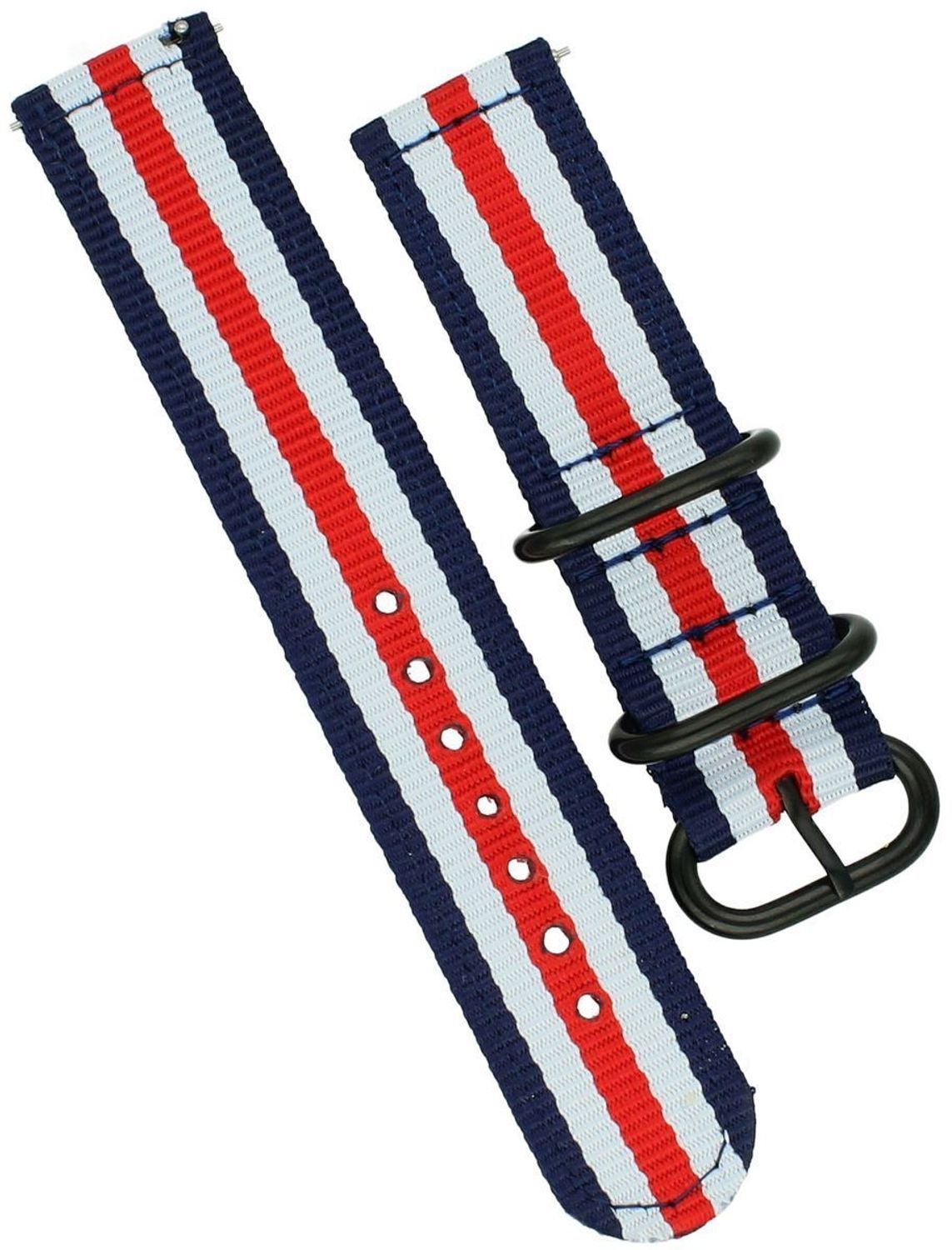 Pasek do zegarka NATO 015 w trzech kolorach – granatowym, czerwonym i białym. Nylonowy, parciany, długość 120 mm  65 mm, szerokość mocowania 20 mm. Idealny do zegarków sportowych i casualowych.1.jpg